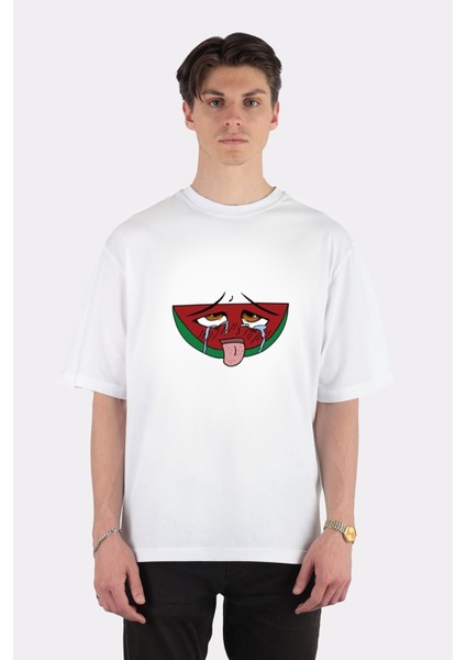 Beyaz Oversize T-Shirt Ahegao Melon 1