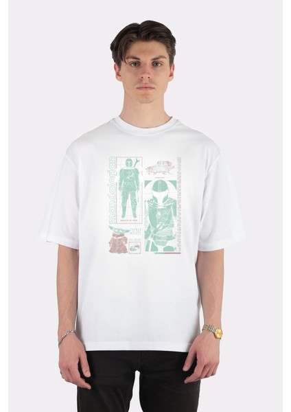 Beyaz Oversize T-Shirt Mandalorian Schematic