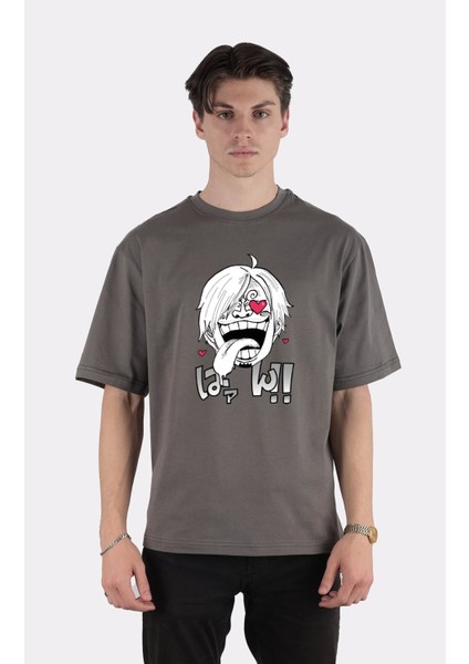 Füme Pamuk Bisiklet Yaka Oversize T-Shirt In Love