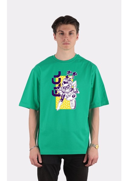 Yeşil Pamuk Bisiklet Yaka Oversize T-Shirt Zoro Samurai Wano Kuni Arc