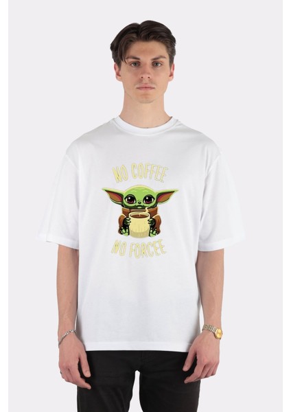 No Coffee No Forcee Baby Yoda Oversize Erkek T-Shirt