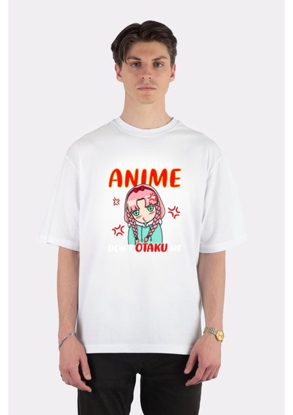 Beyaz Oversize T-Shirt If You Don't Like Anime Don't Otaku Me