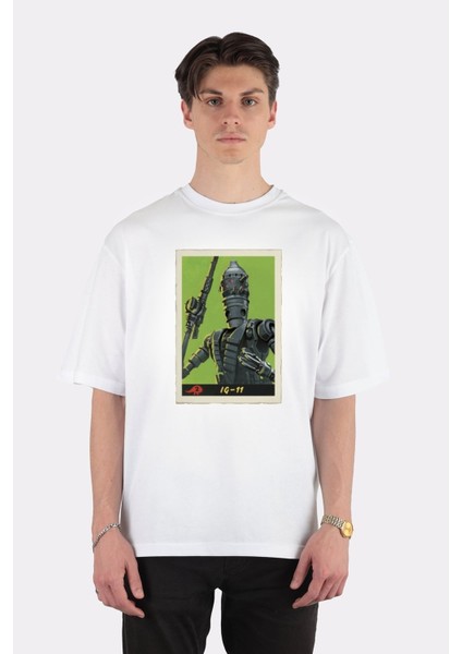 Beyaz Oversize T-Shirt Ig-11 Retro Poster