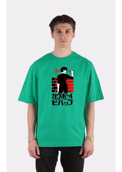 Yeşil Pamuk Bisiklet Yaka Oversize T-Shirt Zoro Samurai Wano Kuni Arc