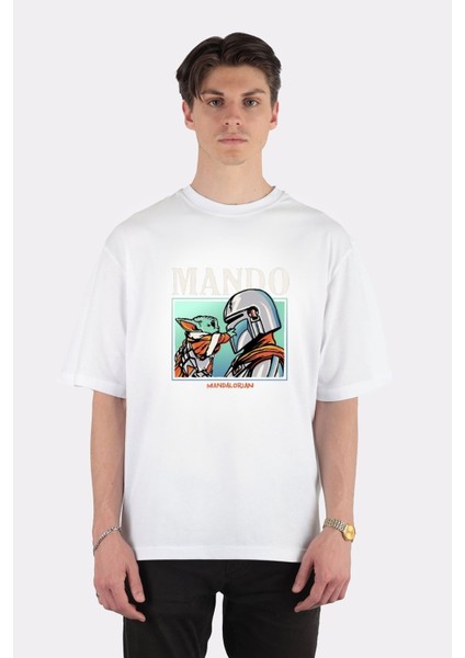 Beyaz Oversize T-Shirt The Mandalorian Found You