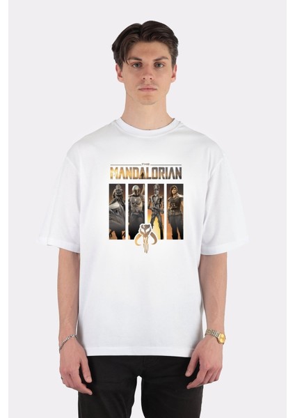 Beyaz Oversize T-Shirt Mandalorian Panel
