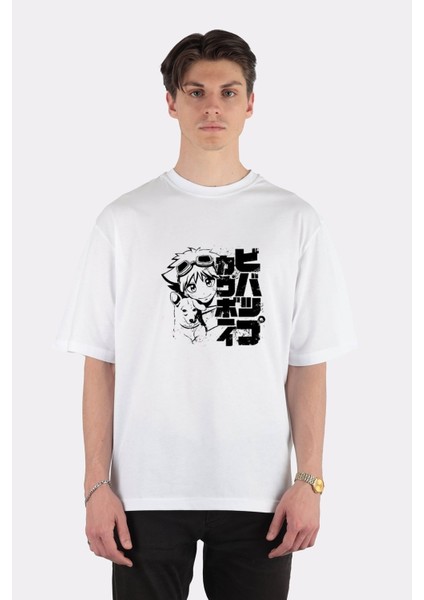 Beyaz Oversize T-Shirt 057 Ed Blk Jap