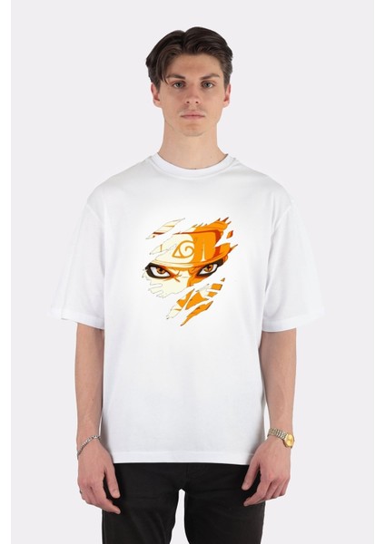 Beyaz Oversize T-Shirt Naruto Amazing Face