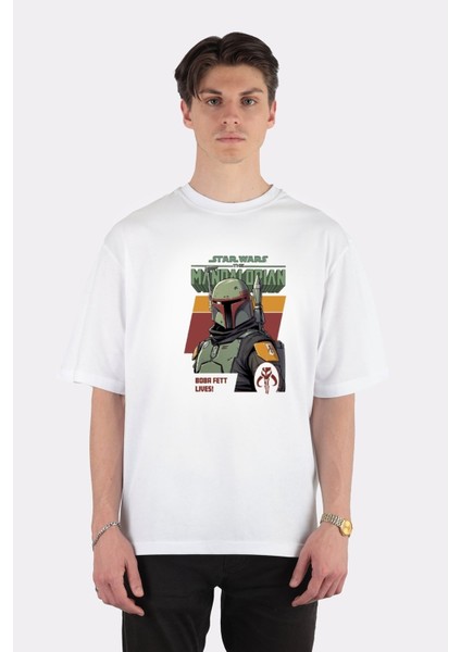Beyaz Oversize T-Shirt The Mandalorian Boba Fett Lives