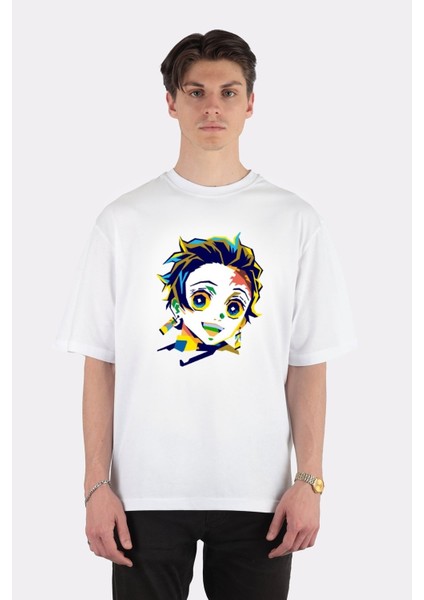 Beyaz Oversize T-Shirt Kamando Tanjiro