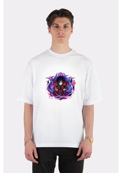 Beyaz Oversize T-Shirt Madara Uchiha