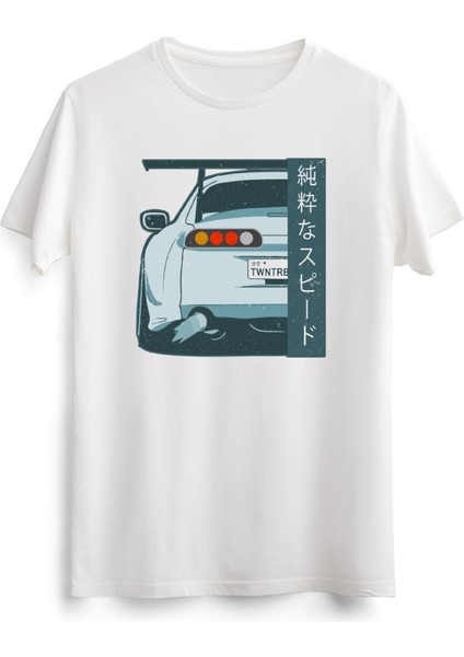 Erkek Beyaz Pure Speed Kanji Jdm Street Race Distressed