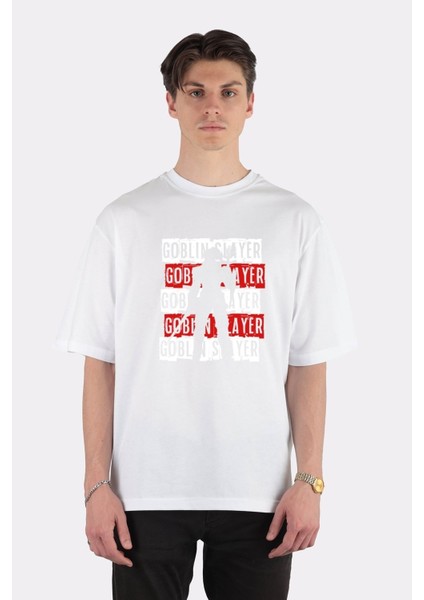 Beyaz Oversize T-Shirt I'm A Goblin Slayer, I'll Slay All Goblin