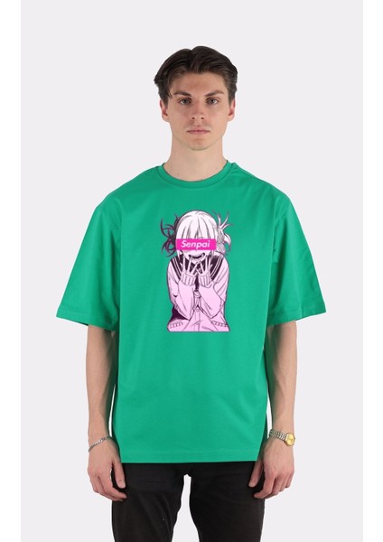 Yeşil Pamuk Bisiklet Yaka Oversize T-Shirt Zoro Samurai Wano Kuni Arc