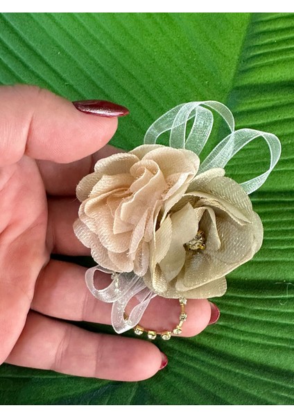 6x5 cm Taşlı Çift Güllü Tasarım Broş Yaka Iğnesi Türban Giyim Aksesuarı