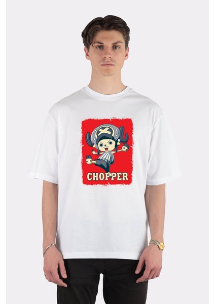 Beyaz Oversize T-Shirt One Piece Anime - Chopper