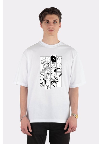 Beyaz Oversize T-Shirt Neon Genesis Evangelion