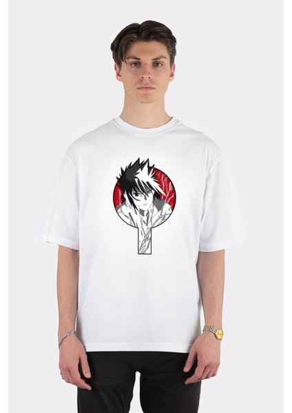 Beyaz Oversize T-Shirt Uchiha Sasuke