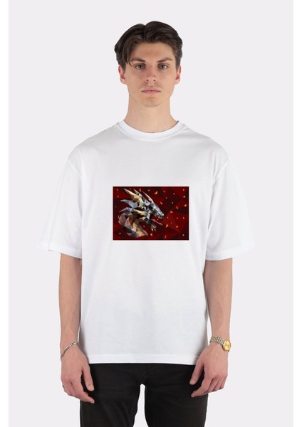 Beyaz Oversize T-Shirt Dragon