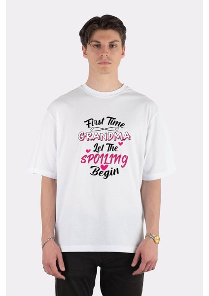 Beyaz Oversize T-Shirt First Time Grandma Let The Spoiling Begin Funny