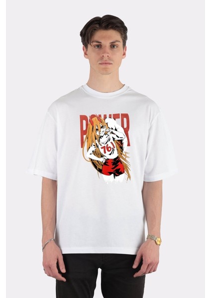 Beyaz Oversize T-Shirt Chainsaw Man Power