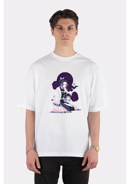 Beyaz Oversize T-Shirt Demon Slayer - Shinobu Kocho Cute