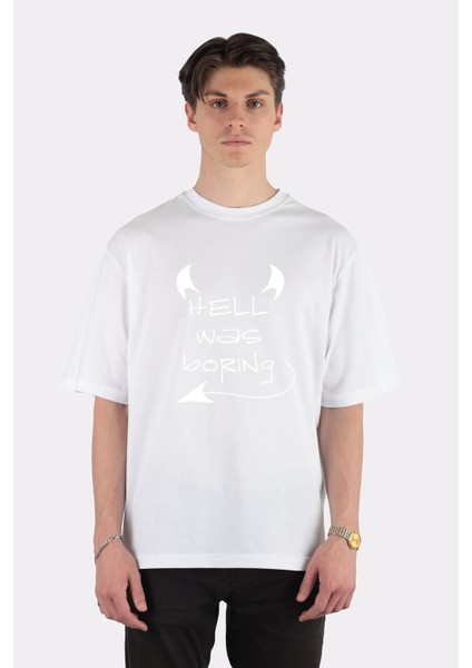 Beyaz Oversize T-Shirt Hell Was Boring