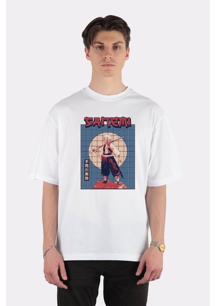 Beyaz Oversize T-Shirt Wind Hashira Sanemi Shinazugawa
