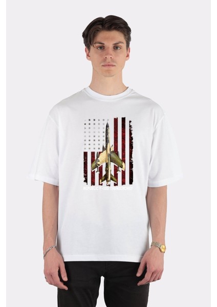 Beyaz Oversize T-Shirt Republic F105 Thunderchief Vietnam Veteran Thud
