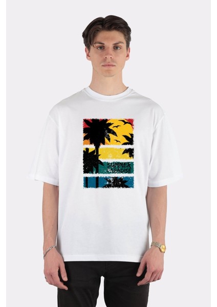 Beyaz Oversize T-Shirt Summer Paradise