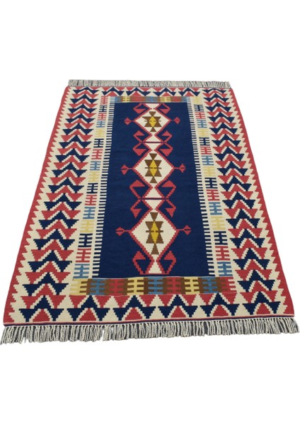 Yeni El Dokuma Ultra Lüks Lacivert Otantik Yağcıbedir Yün Kilim 4810