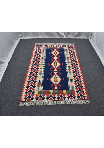 Yeni El Dokuma Ultra Lüks Lacivert Otantik Yağcıbedir Yün Kilim 4810