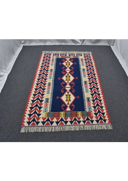 Yeni El Dokuma Ultra Lüks Lacivert Otantik Yağcıbedir Yün Kilim 4810