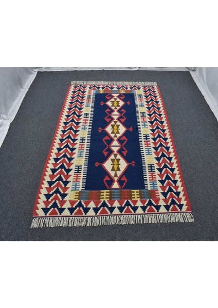 Yeni El Dokuma Ultra Lüks Lacivert Otantik Yağcıbedir Yün Kilim 4810