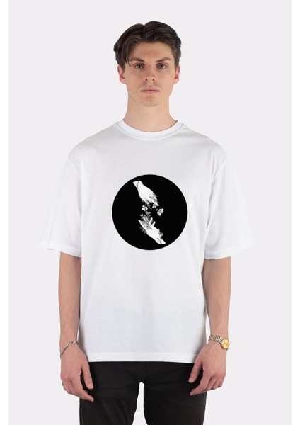 Beyaz Oversize T-Shirt Hands Bloom Flowers