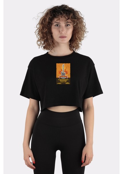 Siyah Pamuk Bisiklet Yaka Crop T-Shirt 5th Annual Rocky Road TRIP_EM1005