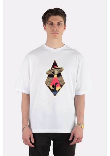 Beyaz Oversize T-Shirt Ufo Bigfoot