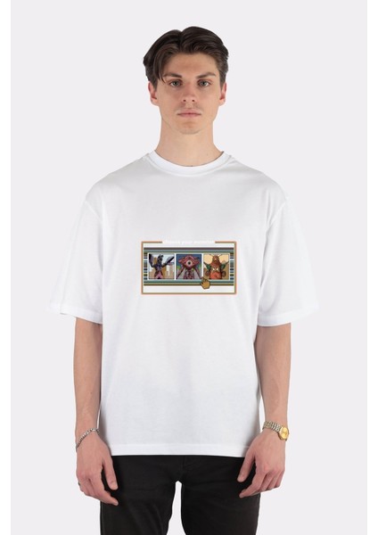 Beyaz Oversize T-Shirt Choose Your Monster