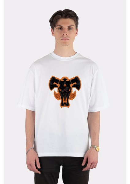 Beyaz Oversize T-Shirt Black Bull