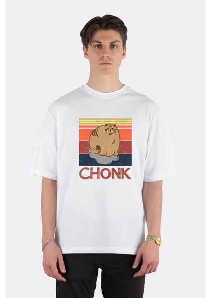Beyaz Oversize T-Shirt Chonk Cat