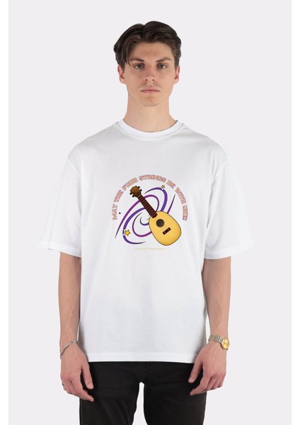 Beyaz Oversize T-Shirt May The Four Strings Be With You