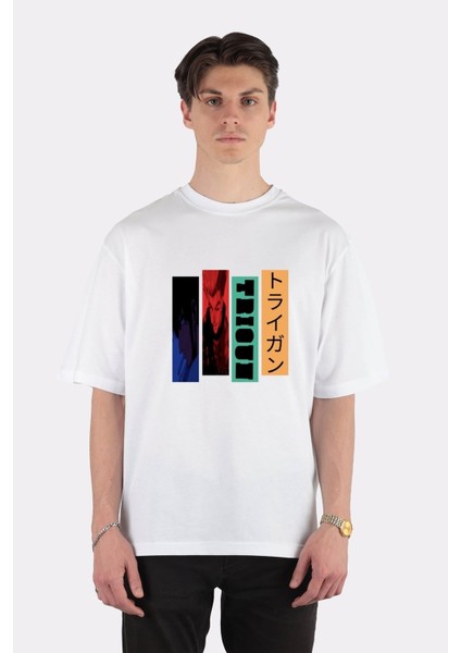 Beyaz Oversize T-Shirt Trigun Line
