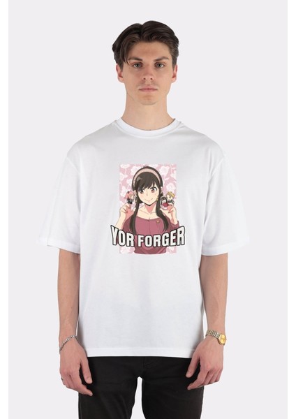 Beyaz Oversize T-Shirt Spy x Family - Yor Forger Cute Forger Family