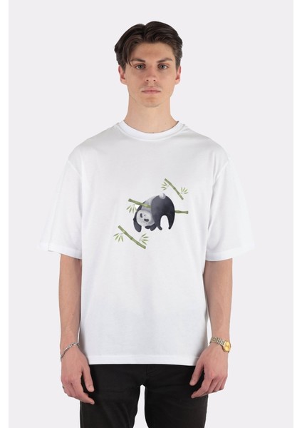 Beyaz Oversize T-Shirt Chill Panda #3