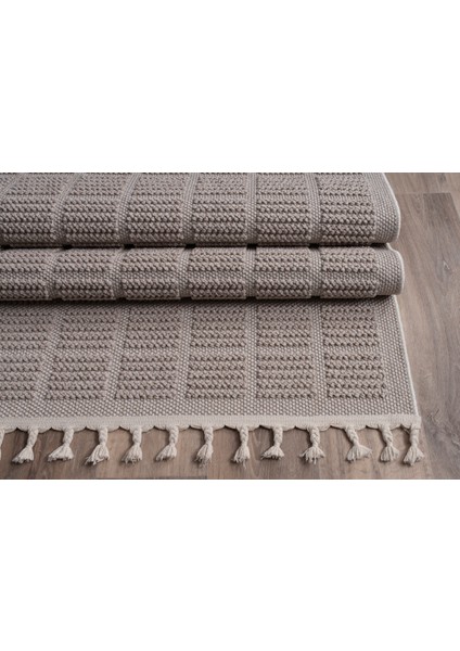 BUKLE11880 Bej Yumuşak Dokulu Halı Kilim Salon Mutfak Koridor Kesme Yolluk Dokuma Makine Halısı