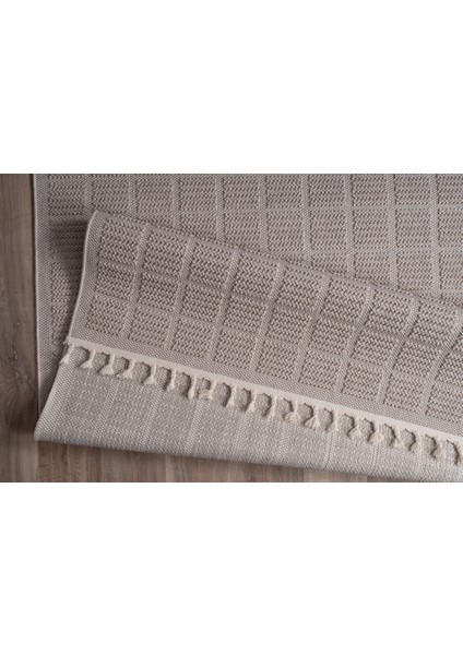 BUKLE11880 Bej Yumuşak Dokulu Halı Kilim Salon Mutfak Koridor Kesme Yolluk Dokuma Makine Halısı