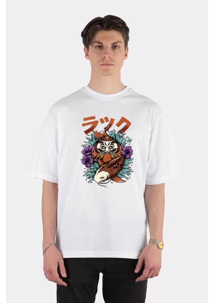 Beyaz Oversize T-Shirt Double Luck