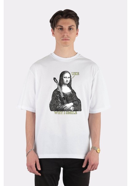 Beyaz Oversize T-Shirt Why I Smile