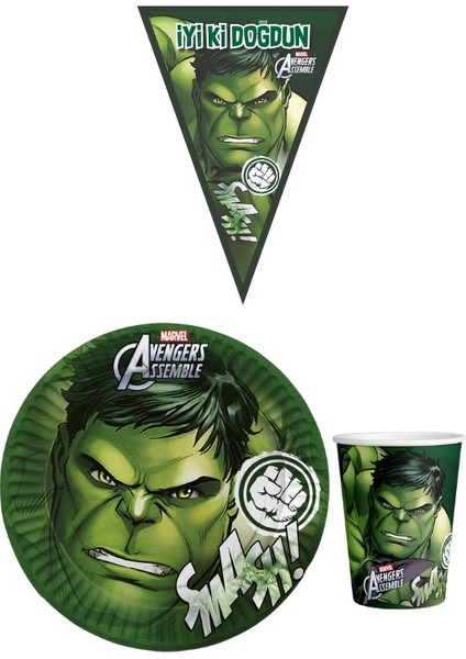 Hulk 8 Kişilik Erkek Doğum Günü Mini Set Erkek Çocuk Parti Seti Süsleme