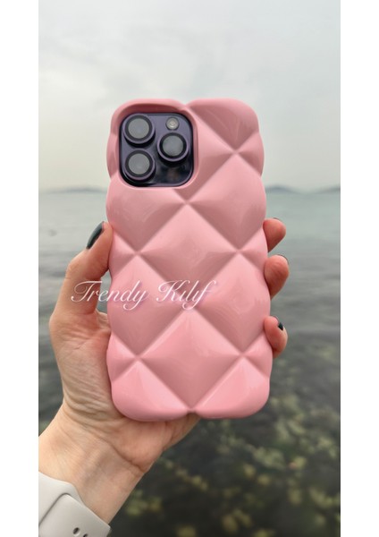 iPhone 14 Pro Max Uyumlu Pembe Baklava Puff